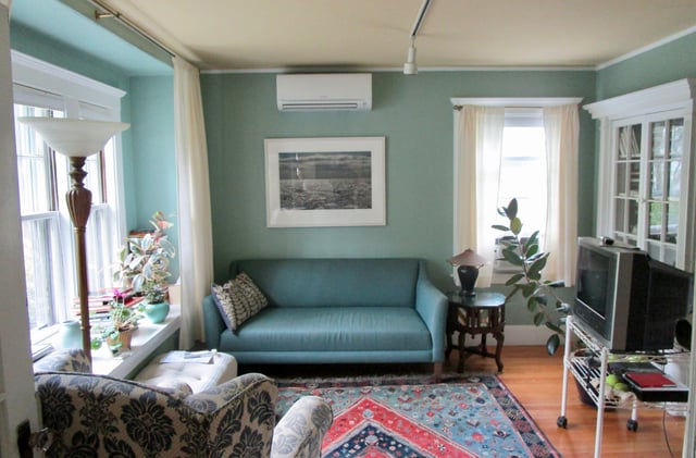 Mitsubishi ductless HVAC unit inside Belmont, MA home
